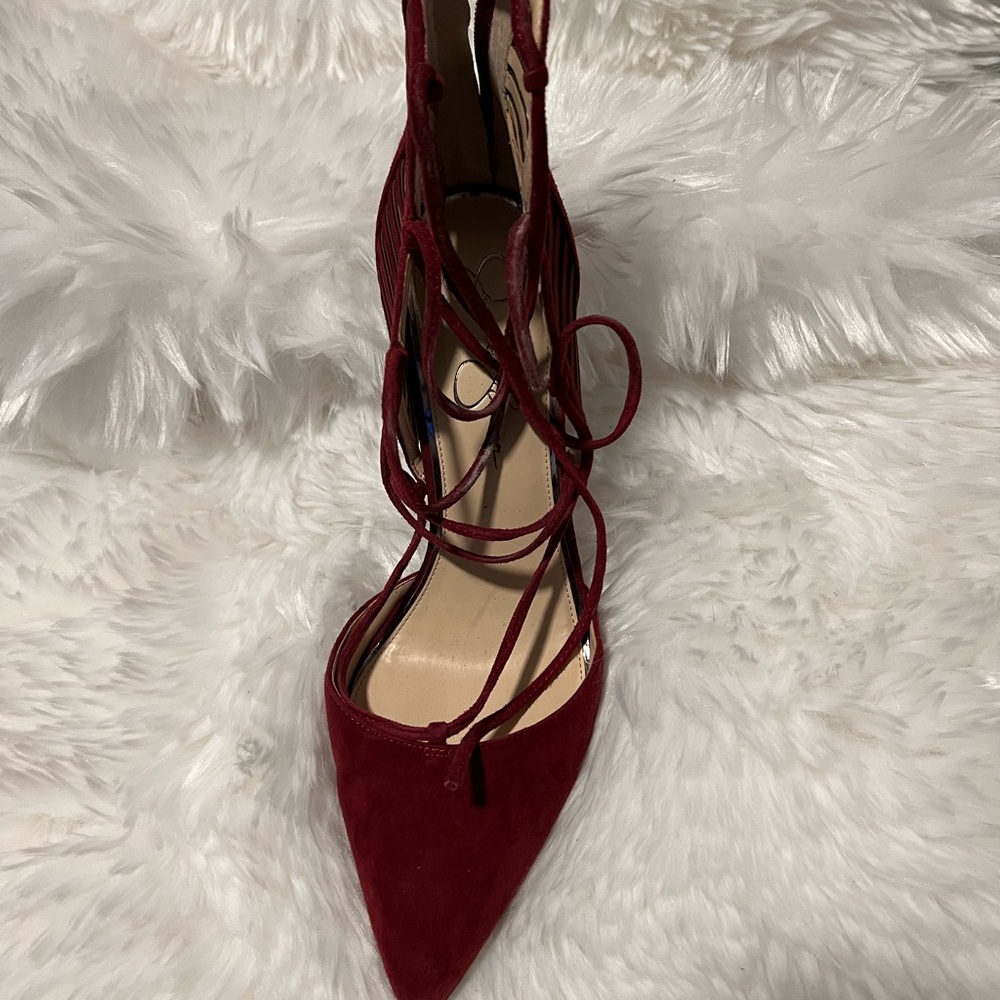 🤎Wine Burgundy Lace up high heels🤎